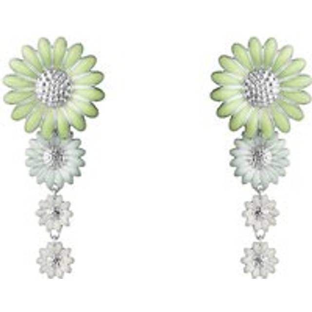 Georg Jensen Stine Goya Daisy Sterling Silver Green and White Enamel Drop Earrings - Silver