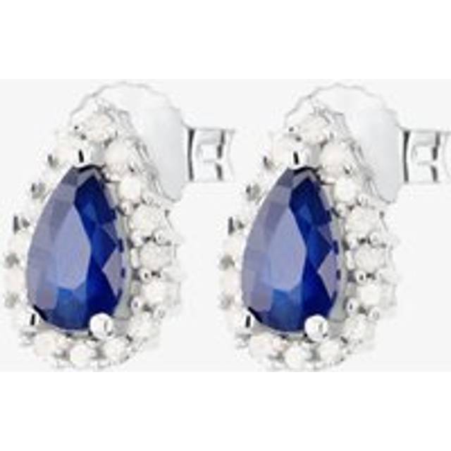 9ct White Gold Diamond Sapphire Pear Shape Earrings VE0S604 9KW/SAPPH - Blue