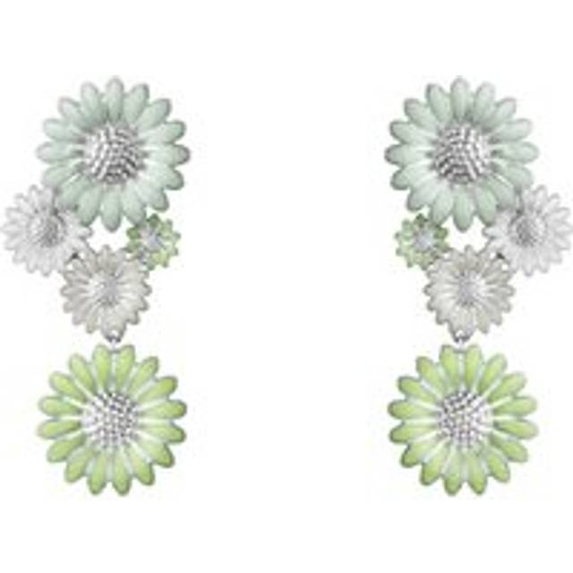 Georg Jensen Stine Goya Daisy Sterling Silver Green and White Enamel Drop Earrings - Silver