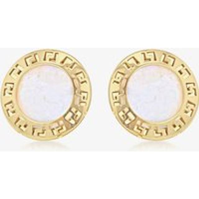 9ct Yellow Gold Mother of Pearl Grecian Key Disc Stud Earrings 1.59.0849