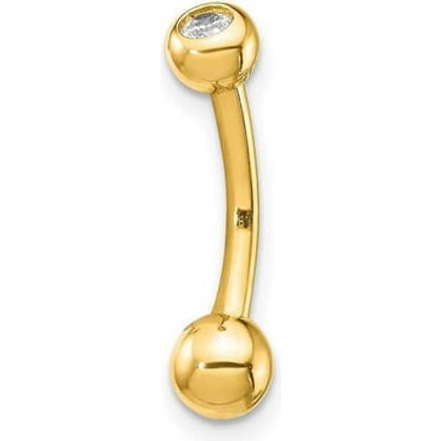 14K Yellow Gold 14 Gauge Polished CZ Belly Ring