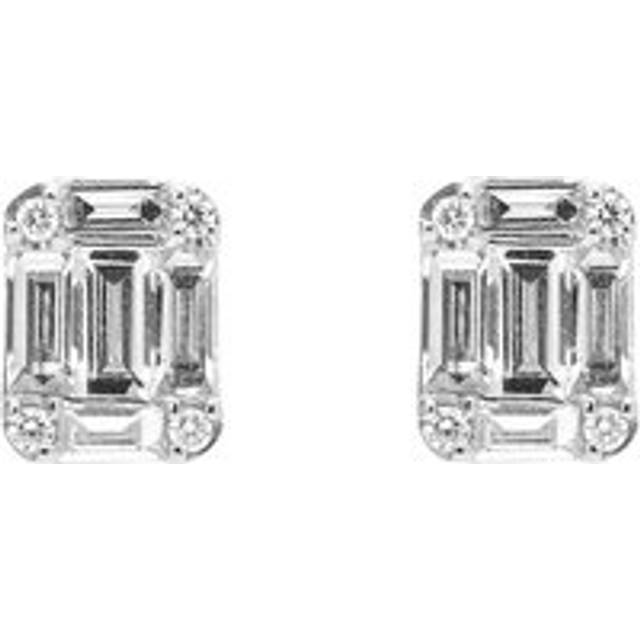 18ct White Gold 0.31ct Diamond Baguette Cut Stud Earrings - Option1 Value White Gold