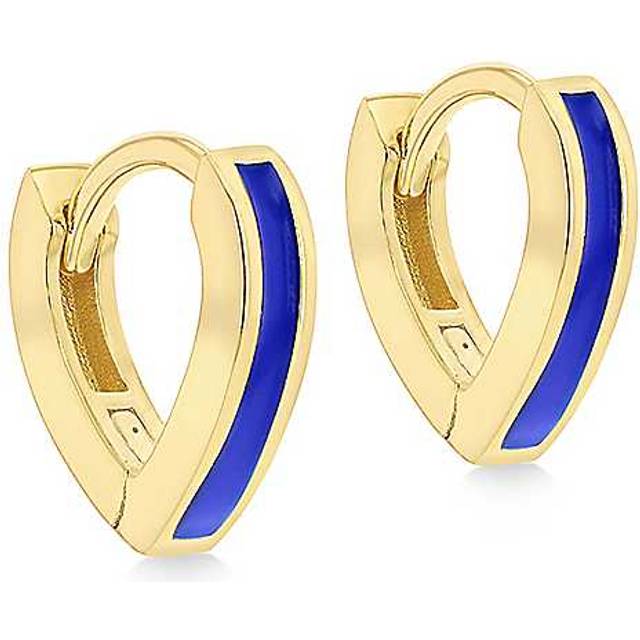 Tuscany Silver Sterling Yellow Gold Plated Blue Enamel V-Shape Huggie Hoop Earrings