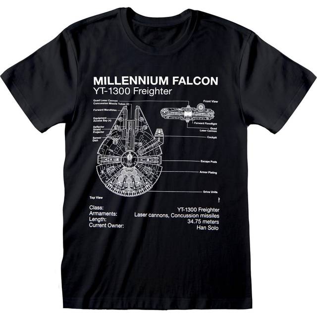 Star Wars - Millenium Falcon Sketch - T-Shirt - black - S - 100% Cotton,Jersey
