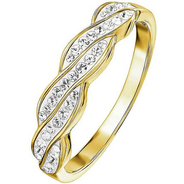 Evoke Sterling Silver Gold Plated Crystal Wave Ring