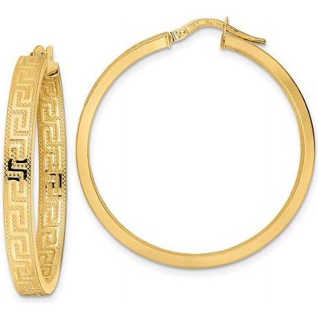 14K Yellow Gold Greek Key Hoop Earrings