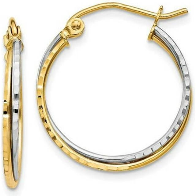 19 x 20 mm 14K Yellow & White Gold Diamond Cut Twisted Hoop Earrings, Pair