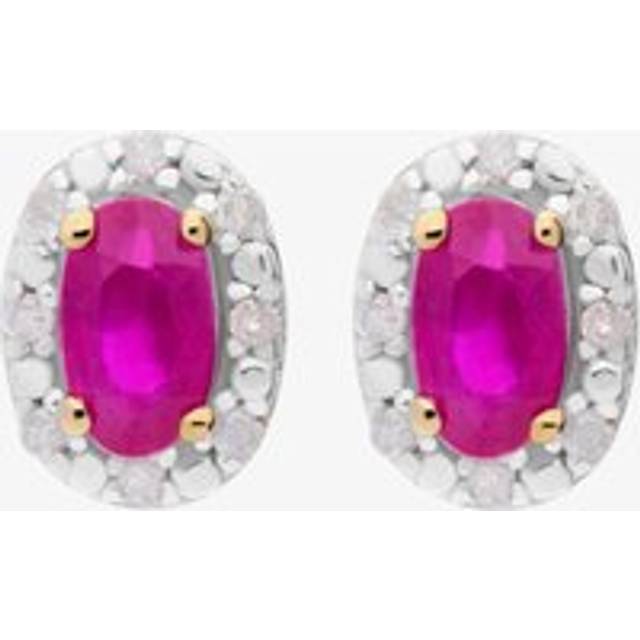 9ct Diamond Ruby Oval Stud Earrings BSE0006-R - Red