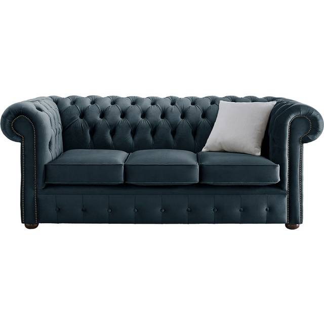 Chesterfield 3 Seater Malta Peacock Blue Velvet Fabric Sofa In Classic Style