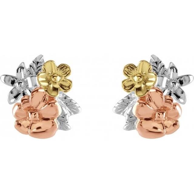 Sterling Silver Flower Cluster Rose & Gold Plate Stud Earrings 40806RGD