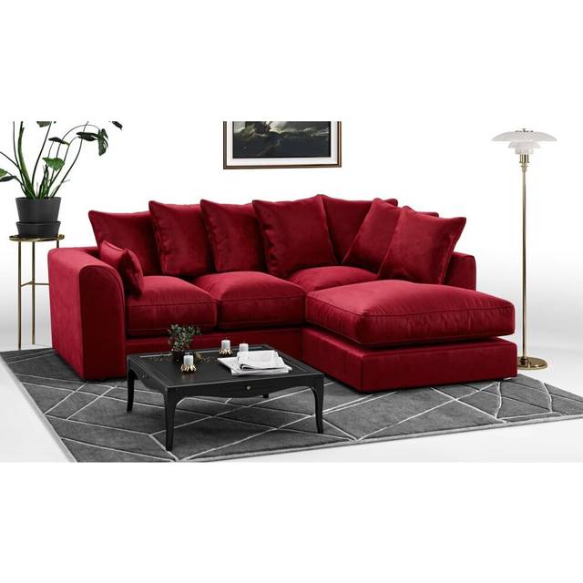 (Red, Right Hand Facing) Brooklyn Plush Velvet Fibre Corner Sofa 8 Colours