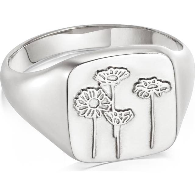 Wild Daisies Signet Sterling Silver Ring FR08_SLV / Size XS