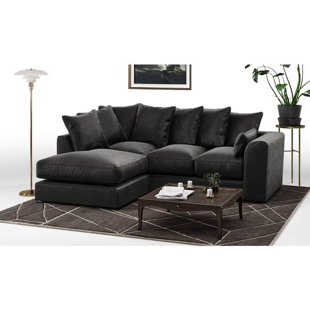 (Black, Left Hand Facing) Brooklyn Plush Velvet Fibre Corner Sofa 8 Colours