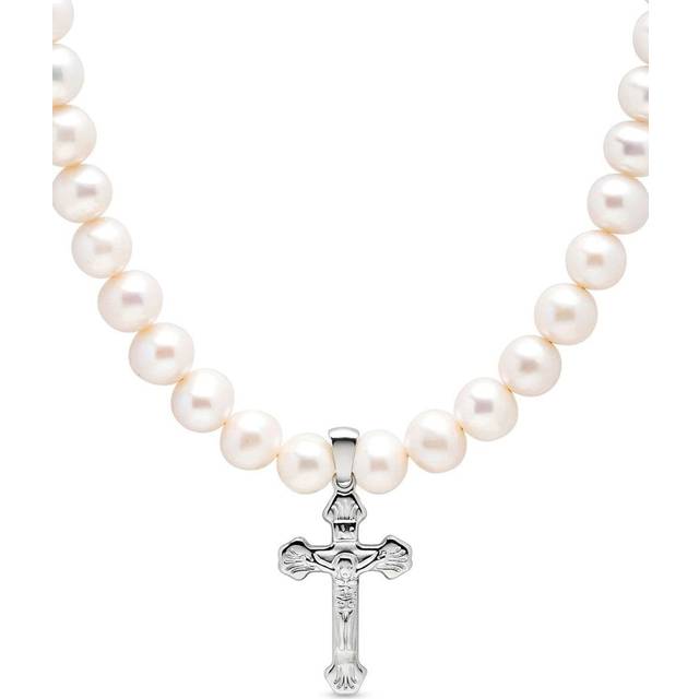 Nialaya Jewelry - cross-pendant pearl necklace - men - Freshwater Pearl - 20 - White