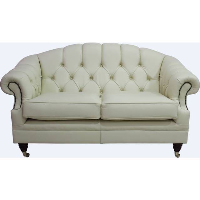 Chesterfield 2 Seater Shelly Cream Leather Sofa Settee In Victoria Style - White