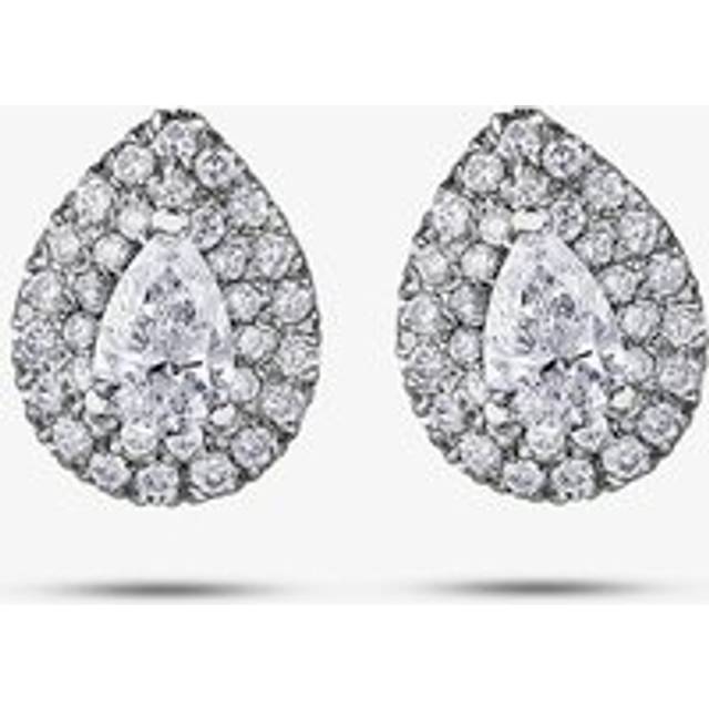 18ct White Gold 0.67ct Pear-cut Diamond Halo Cluster Stud Earrings E3787W/67-18 - Silver