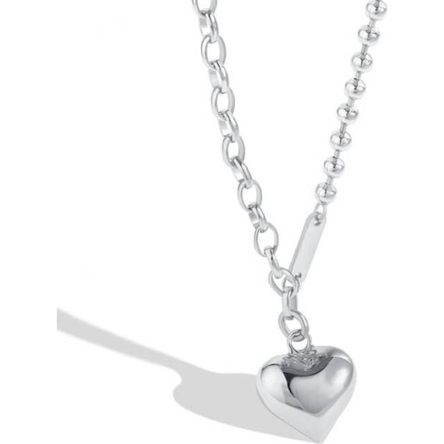 Sterling Silver Rhodium Plated Solid Heart Necklace ERLN011
