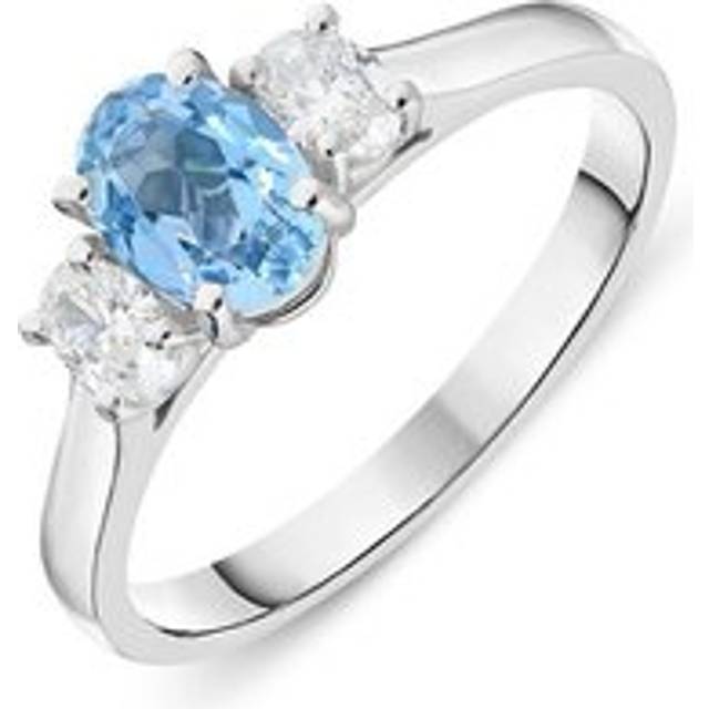 18ct White Gold Aquamarine Diamond Three Stone Ring