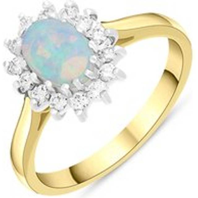 18ct Yellow Gold 0.47ct Opal Diamond Halo Ring - Yellow Gold