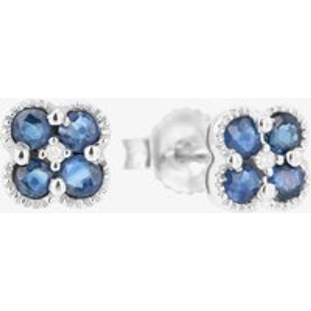 9ct White Gold Diamond Sapphire Flower Stud Earrings VE0S141 9KW-SAPH - Blue