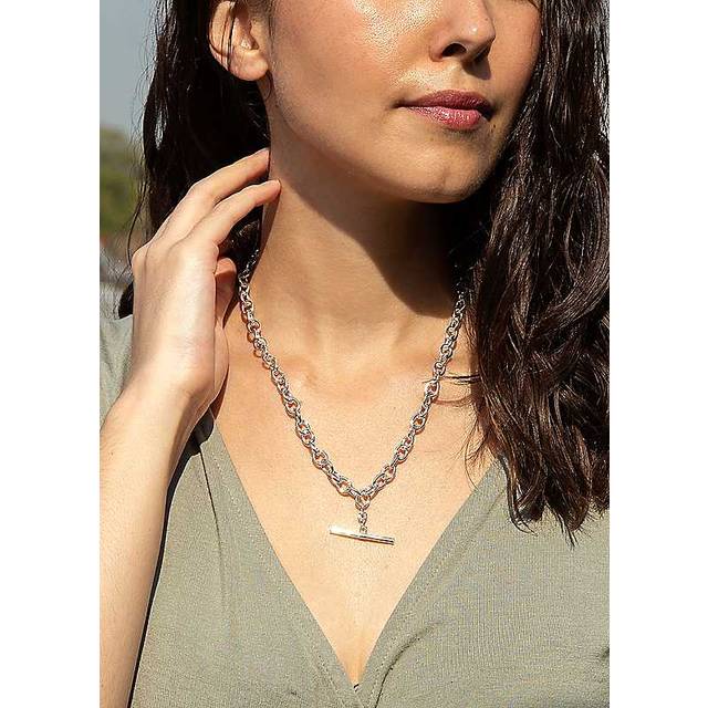 Tuscany Silver Sterling Silver T-Bar Belcher Chain Albert-Clasp Necklace 7 mm