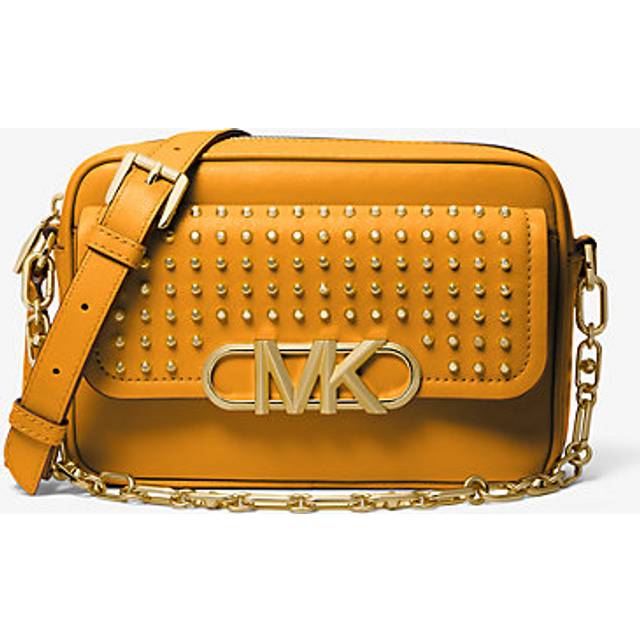 Michael Kors Parker Studded Leather Crossbody Bag - Gold Tone (Size 8.25  x 5.75  x 2.5)