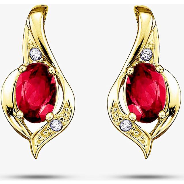 9ct Yellow Gold Ruby and Diamond Swirl Stud Earrings E1860/7-9 - Red