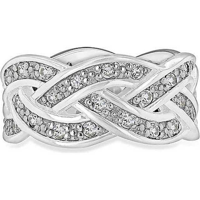 Tuscany Silver Sterling Rhodium Plated White Cubic Zirconia Braided Band Ring