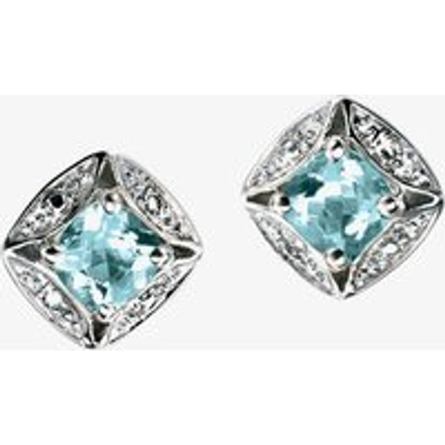 9ct Gold Diamond Aquamarine Square Studs GK-GE732T - Blue