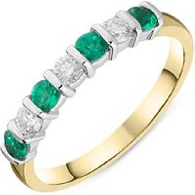 18ct Yellow Gold 0.31ct Emerald Diamond Bar Set Ring