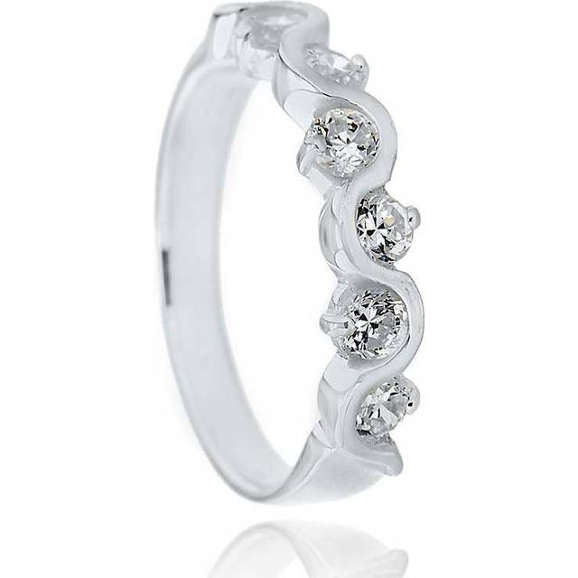 Tuscany Silver Sterling Silver Cubic Zirconia 6-Stone Wave Ring