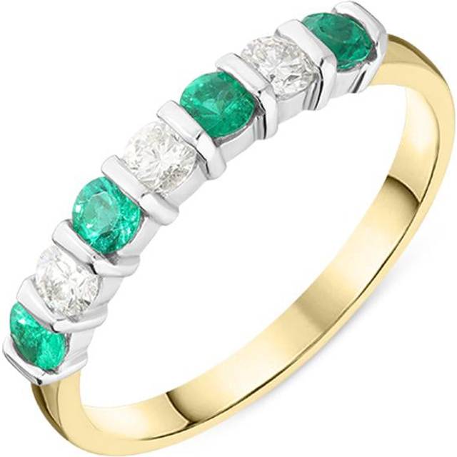 18ct Yellow Gold 0.32ct Emerald Diamond Bar Set Ring