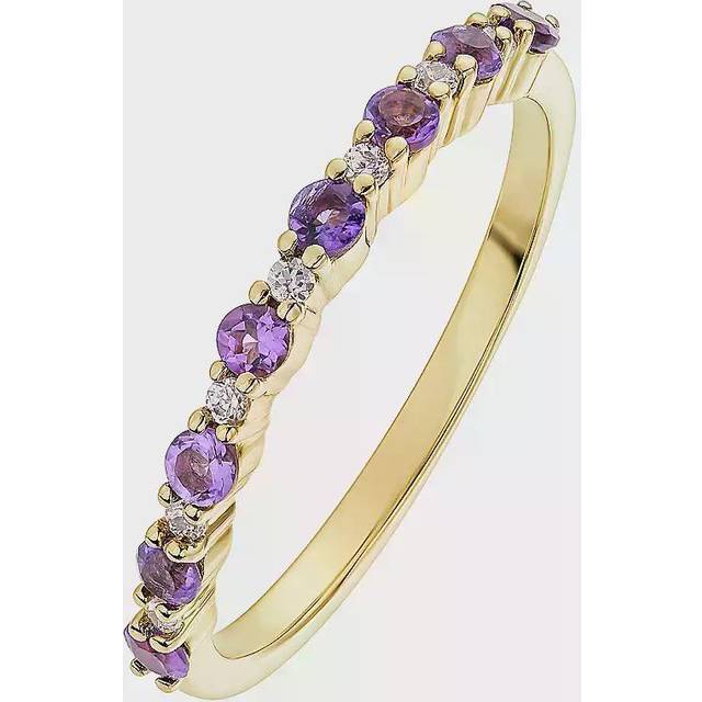 9ct Yellow Gold Amethyst & Diamond Eternity Band Ring