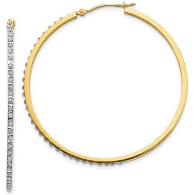 14K Yellow Gold Diamond Fascination Large Round Hinged Hoop Earrings