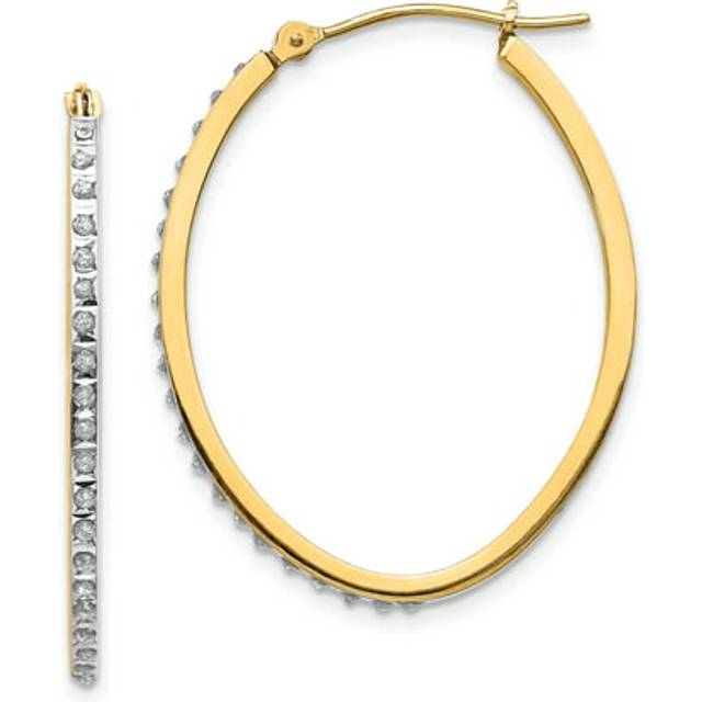 14k yellow gold diamond 31mm large hollow oval hinged hoop earrings 0.01 ct