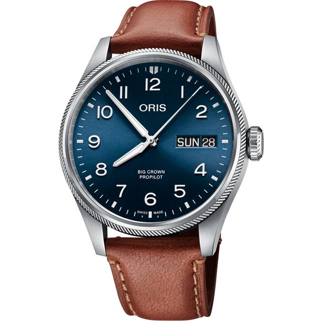 ORIS Big Crown Propilot Big Date armbåndsur, blå skive med brun læderrem- 44mm
