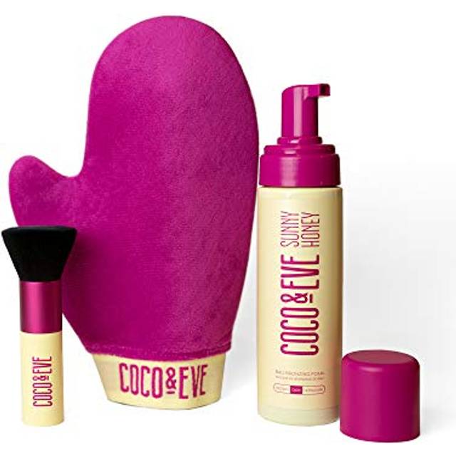 Coco & Eve Sunny Honey Bali Bronzing Bundle. All Natural Sunless Tanning Mousse. Instant Self Tanning Lotion with Bronzer, Mitt Applicator and Kabuki