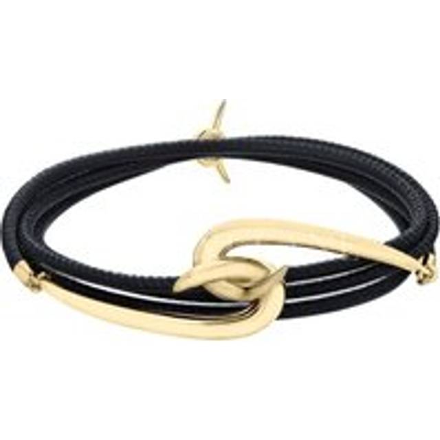 Shaun Leane Hook 18ct Yellow Gold Plated Sterling Silver Black Leather Bracelet - M