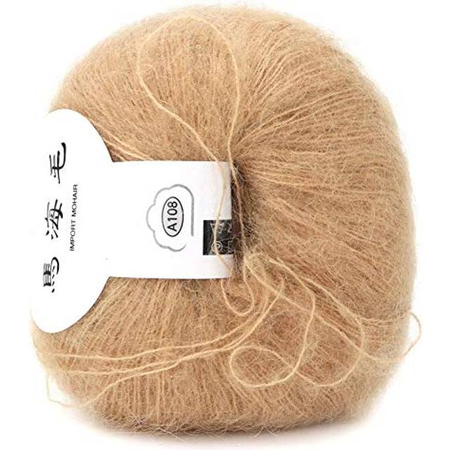 26g/Roll Soft Angora Mohair Yarn Long Wool Knitting Yarn with A Crochet for Garments Scarves Sweater Shawl Hats and Craft Projects(Khaki)