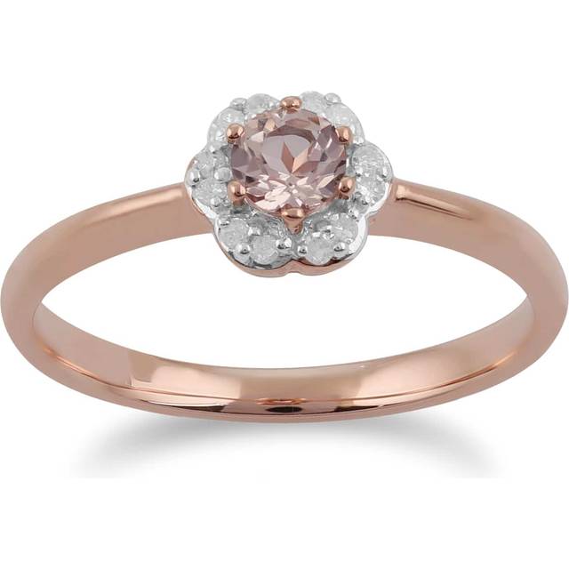 Classic Round Morganite & Diamond Floral Ring in 9ct Rose Gold