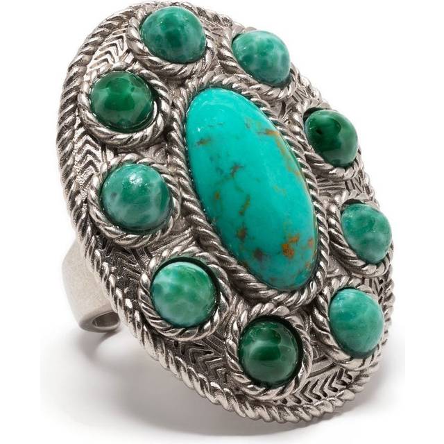 Roberto Cavalli - turquoise-stone adjustable ring - women - Metal/Plastic/glass - 54 - Silver
