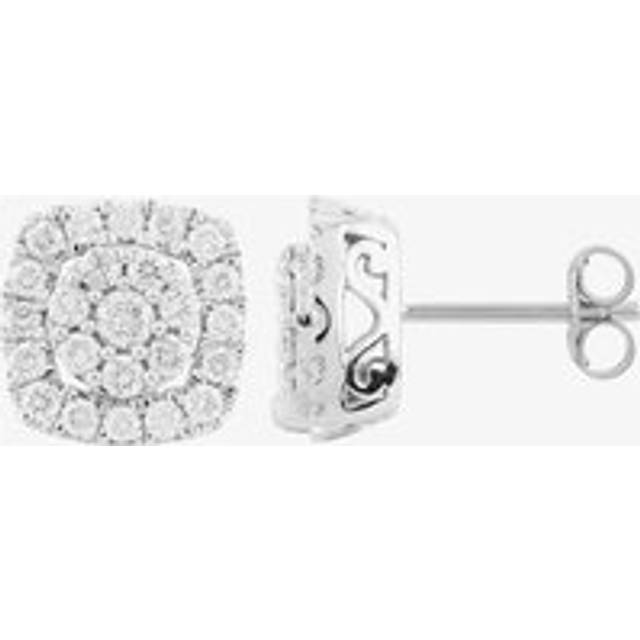 9ct White Gold 1.00ct Diamond Square Cluster Stud Earrings THE25008-100 - Silver