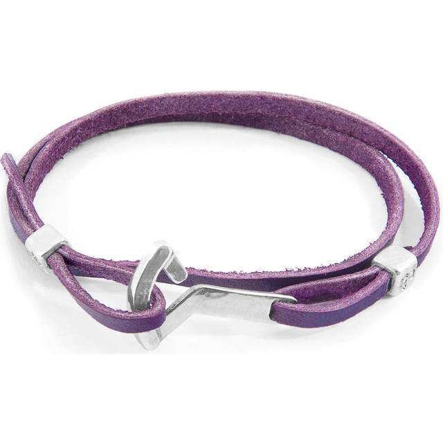 Flyak Anchor Silver and Flat Leather Bracelet - Purple - One Size