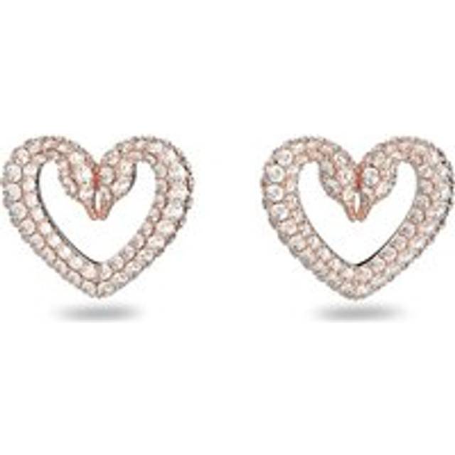 Swarovski Una Small Rose Gold Tone Plated Crystal Heart Stud Earrings