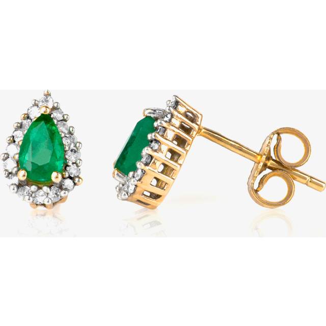 9ct Gold Diamond Emerald Pear Shape Stud Earrings VE0S604 9KY/EM - Green