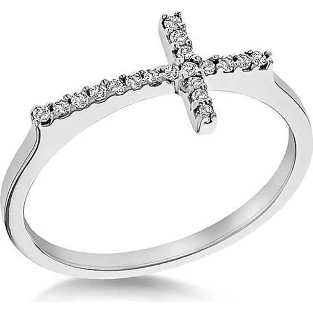 Tuscany Silver Sterling Rhodium Plated Cubic Zirconia Cross Ring