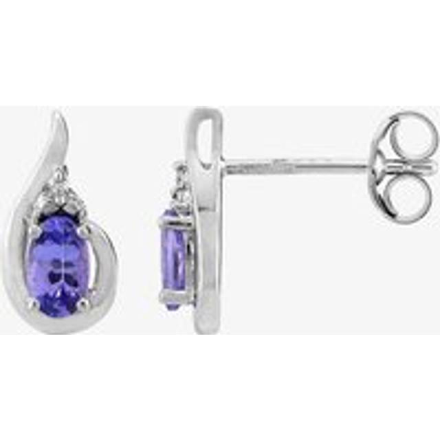 9ct White Gold Oval-cut Tanzanite and Diamond Swirl Stud Earrings BS0007E-T2A-9KW - Purple