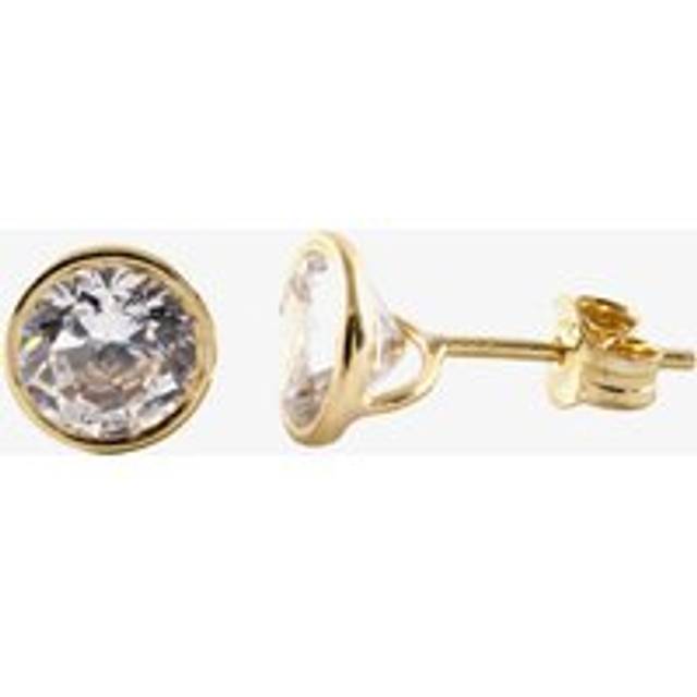 9ct Gold Cubic Zirconia Clear Round Roll Over Stud Earrings 1-57-4373