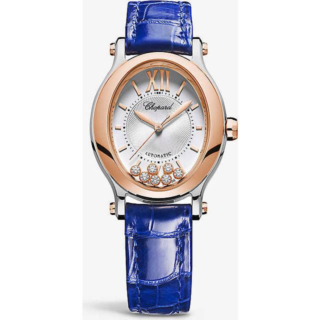 Chopard Womens 18-carat Rg & Ss 278602-6001 Happy Sport 18ct Rose-gold, 0.19ct Diamond and Alligator-embossed Leather Automatic Watch 31.31mm - 18-carat RG & SS