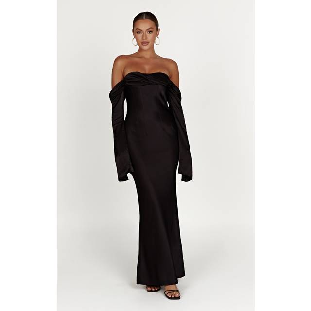 Giselle Off Shoulder Cowl Neck Maxi Dress - Black - XS